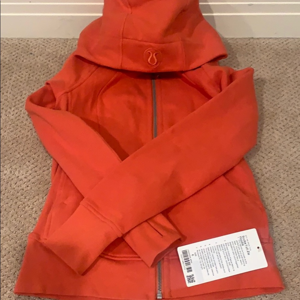 Lululemon orange/red scuba hoodie.